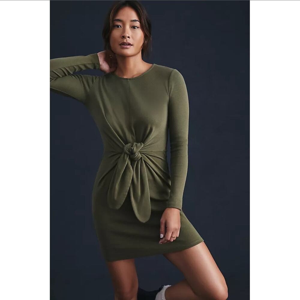 Daily Practice Anthropologie Tie-Front Mini Dress Green Women's Size M